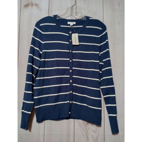 Charter Club Sweater Ladies‎ Medium Blue Faux Pearl Button Cardigan - Picture 1 of 7